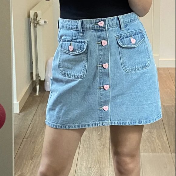 Heart Buttons Mini Jean Skirt - Picture 3 of 8